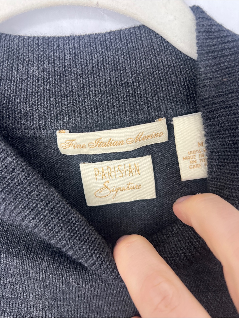 Parisian Works Men's Dark Charcoal 100% Fine Merino Wool Sweater - Picture 6 of 10